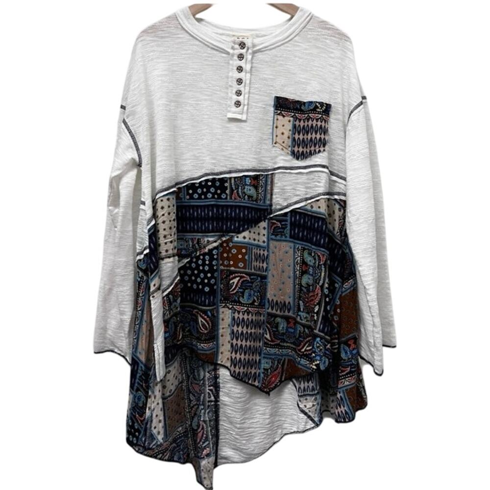 Pol Patchwork Asymmetrical Long Sleeve Shirt Tuni… - image 4